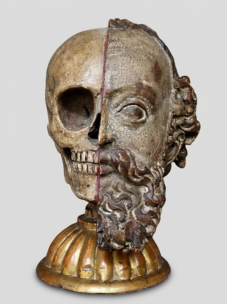 Bedeutende barocke Memento-Mori-Skulptur / Vanitas-Kopf (17. / 18. Jahrhundert)