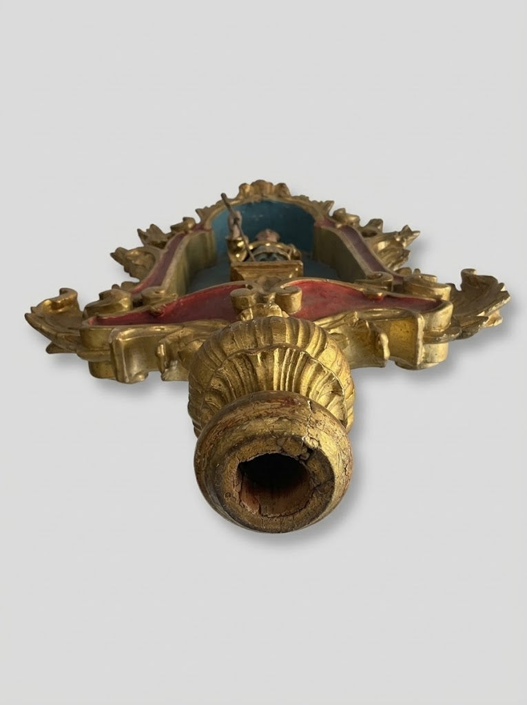 Prunkvolles Oberteil einer barocken Prozessionsstange mit Heiligem Damian um 1800