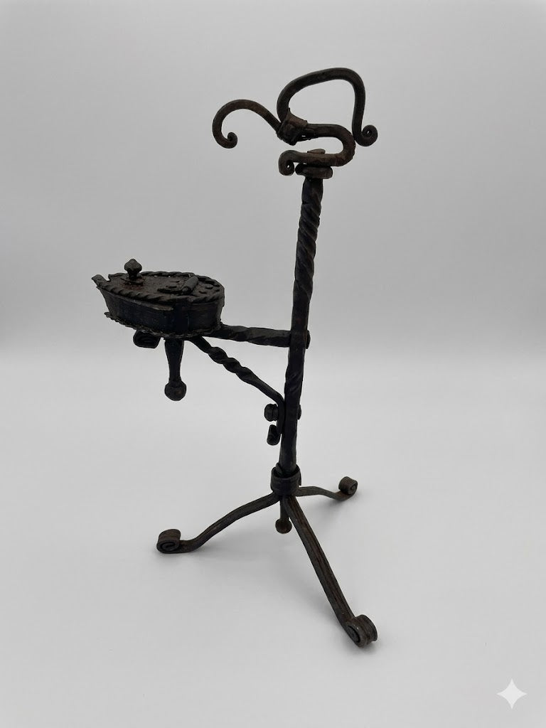 Historische Kombinations-Lichtquelle: Öllampe mit Kienspanhalter – Um 1800