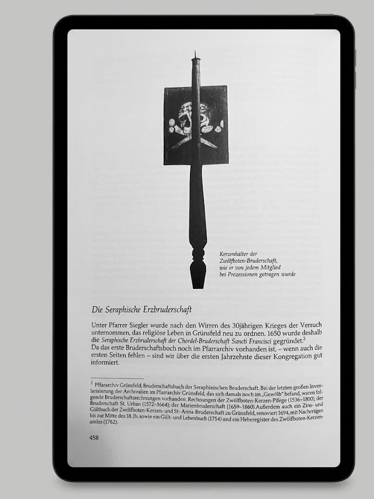 Memento Mori-Artefakt: Historischer Prozessions-Kerzenhalter der Zwölfboten-Bruderschaft Grünsfeld – 17./18. Jhd.
