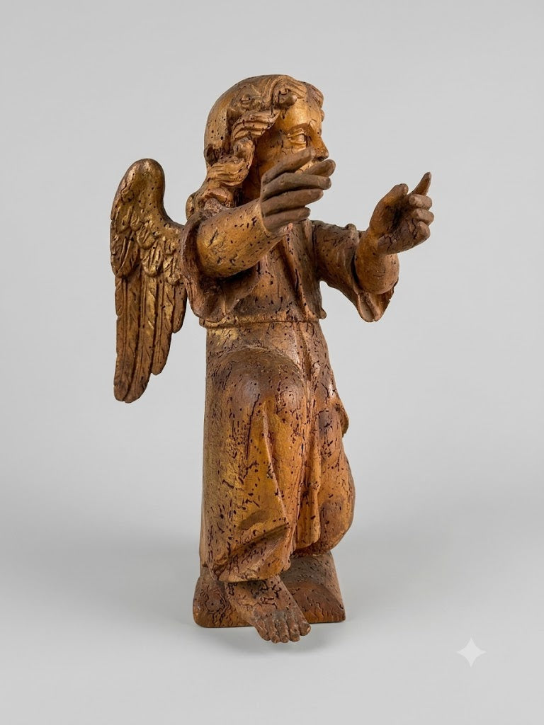 Bedeutender barocker Engel – Kniende Engelsfigur aus Lindenholz (um 1700)