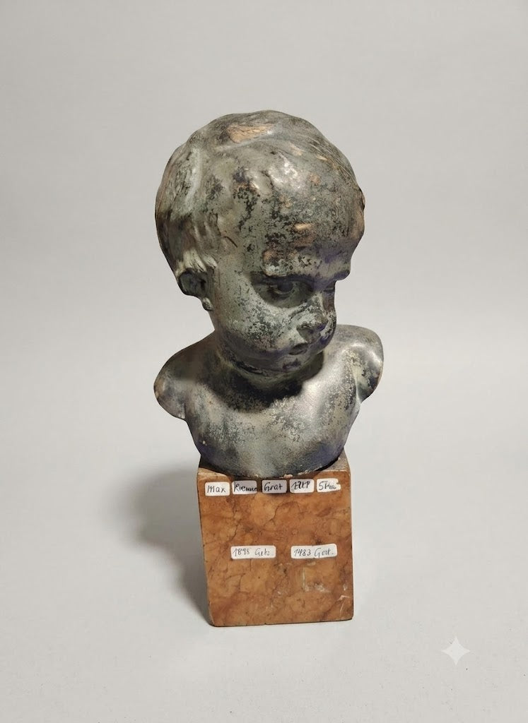 Seltene Künstler-Büste „Kinderkopf“ – Max Kremser (Graz), um 1929 auf Marmorsockel