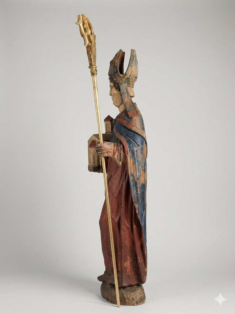 Bedeutende Spaetgotik-Skulptur: Heiliger Wolfgang – Holz geschnitzt &amp; gefasst, um 1550
