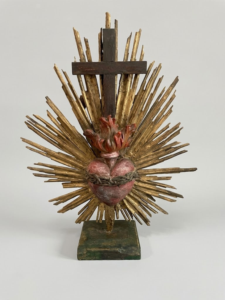 Barockes Doppelherz-Relief: Herz Jesu & Unbeflecktes Herz Maria (um 1800)