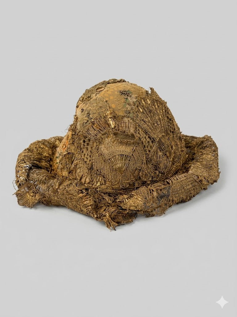 Biedermeier Goldhaube – Handgestickte Kostbarkeit um 1880