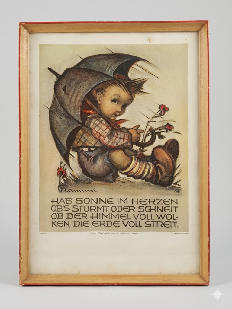 Original B. Hummel Kunstdruck – „Hab' Sonne im Herzen“ – Gerahmt