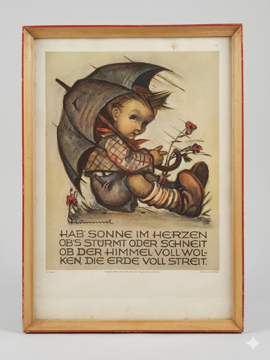 Original B. Hummel Kunstdruck – „Hab' Sonne im Herzen“ – Gerahmt