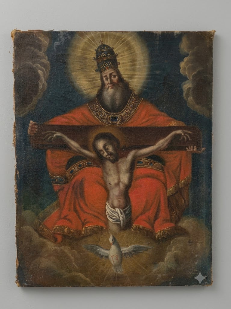 Bedeutendes barockes Sakralgemälde „Der Gnadenstuhl“ – Dreifaltigkeit, um 1750