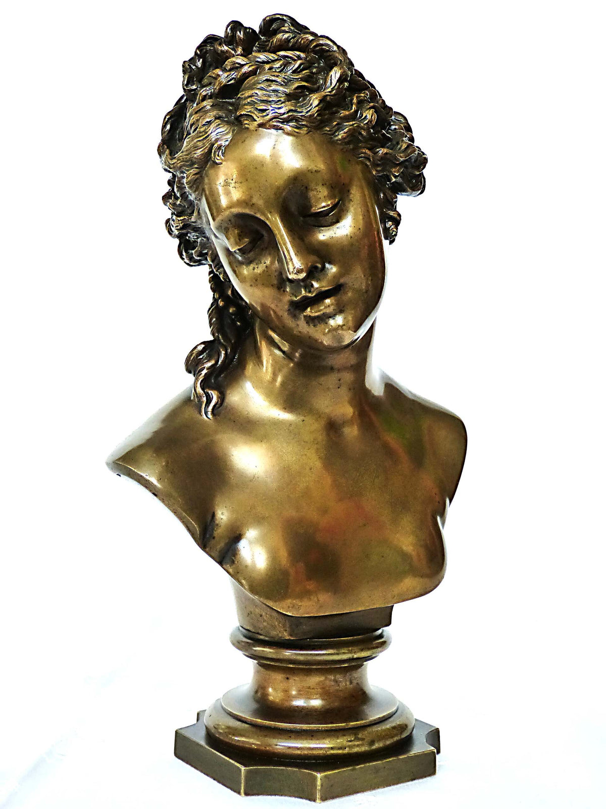 Klassische franzoesische Bronzebueste einer jungen Frau – Entwurf: Marie, Desire Pierre Louis (19. Jahrhundert)