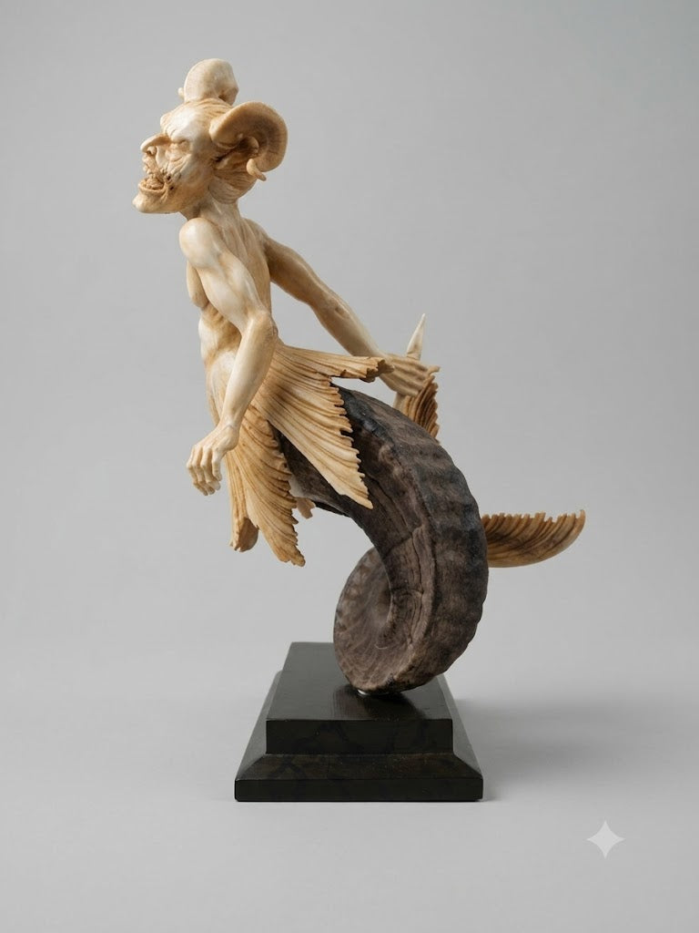 Meisterhafte Schnitzkunst: Mythologischer Capricornus (Meeresziege)