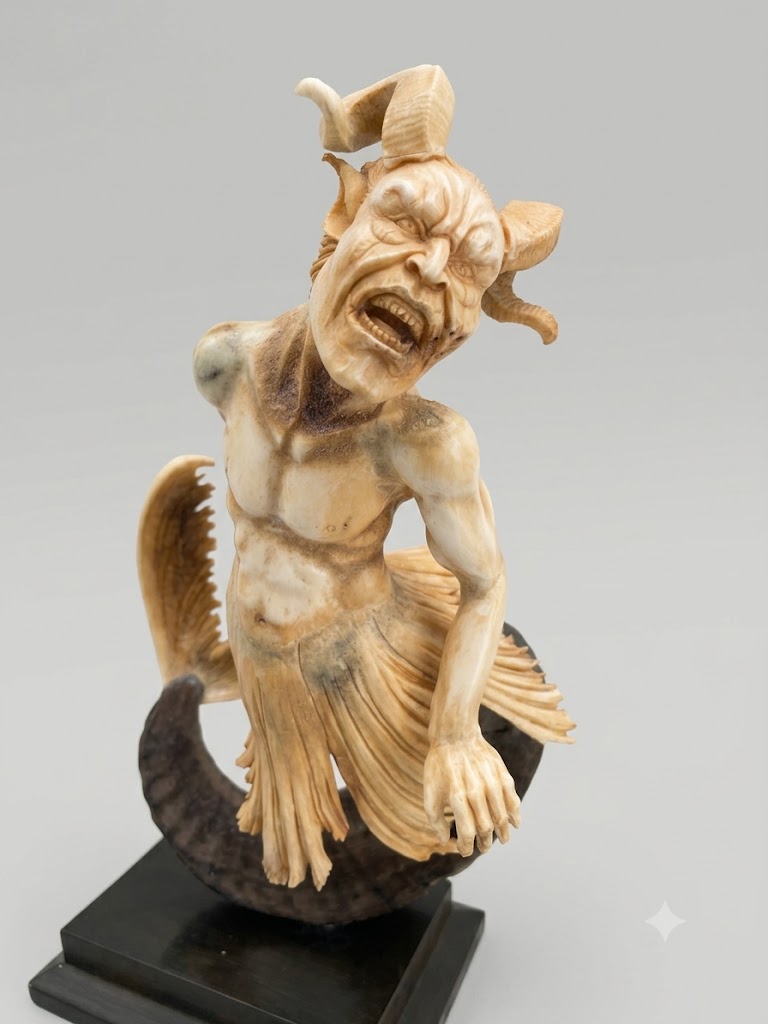 Meisterhafte Schnitzkunst: Mythologischer Capricornus (Meeresziege)
