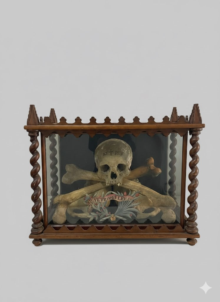 Museales Osteologie-Ensemble in Vitrine (datiert 1875)