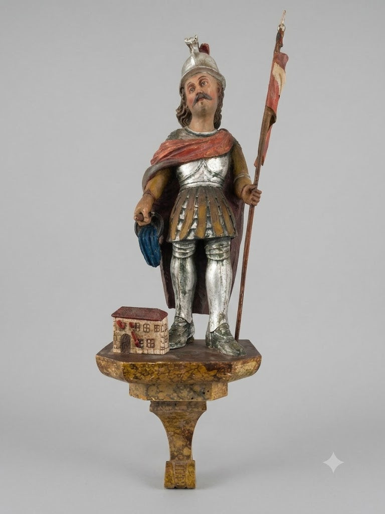 Imposante sakrale Holzskulptur „Heiliger Florian“ – Meisterhaft geschnitzt und gefasst, um 1800