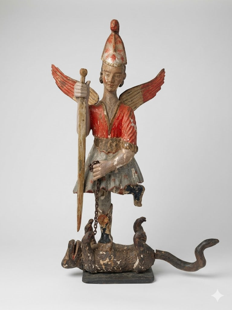 Monumentaler Heiliger Michael im Kampf mit dem Drachen – Spanien/Portugal um 1650