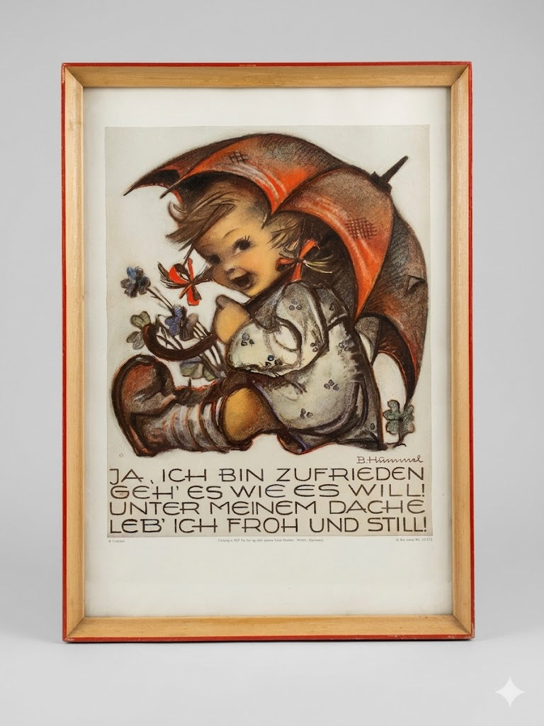 Original B. Hummel Kunstdruck – „Ja, ich bin zufrieden“ – Gerahmt