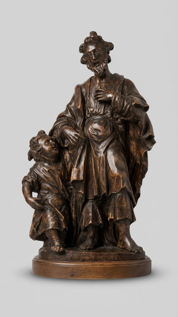 Barocke Lindenholzfigur Heiliger Josef mit dem Jesuskind (Italien, frühes 18. Jahrhundert)