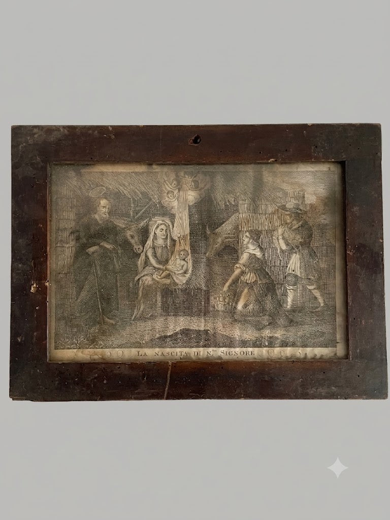 Seltener italienischer Kupferstich „Die Geburt unseres Herrn“ – Barock, um 1700
