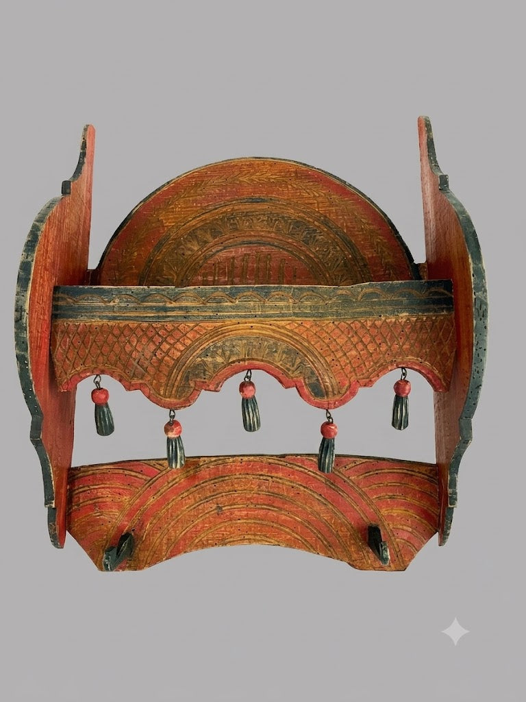 Seltener oberösterreichischer Löffelriemen – Geschnitzt & gefasst, bäuerliche Volkskunst um 1800