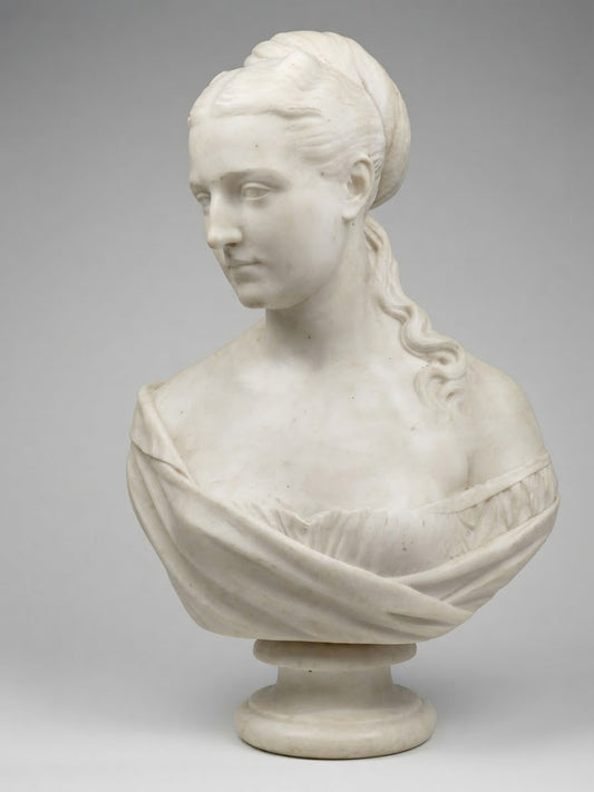 Monumentale weiße Carrara-Marmor-Büste einer jungen Frau - (1873)