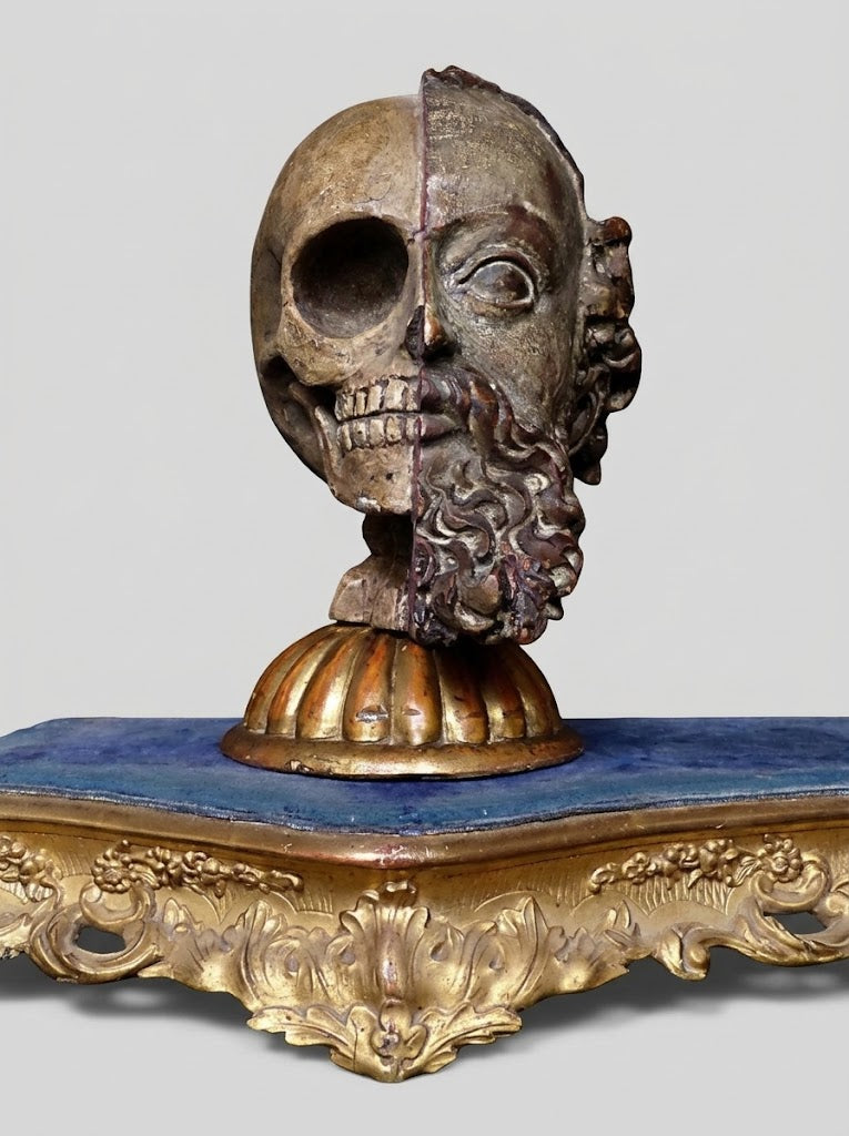 Bedeutende barocke Memento-Mori-Skulptur / Vanitas-Kopf (17. / 18. Jahrhundert)