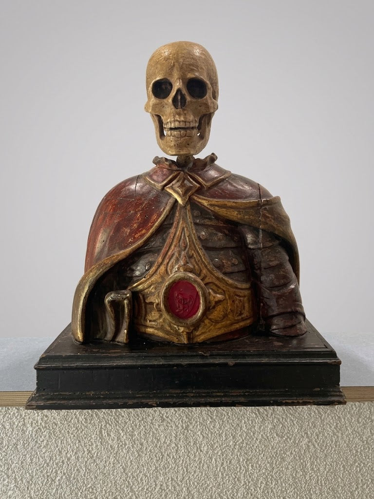 Memento-Mori-Büste eines Kriegers / Reliquienbüste – Italien, Holz geschnitzt & gefasst
