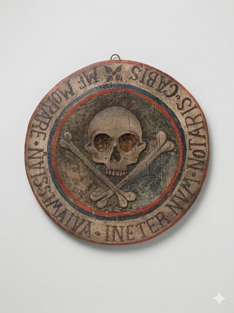 Rares Memento Mori Medaillon: Tafel der Vergänglichkeit – Bemalt und gefasst, Bayern um 1850