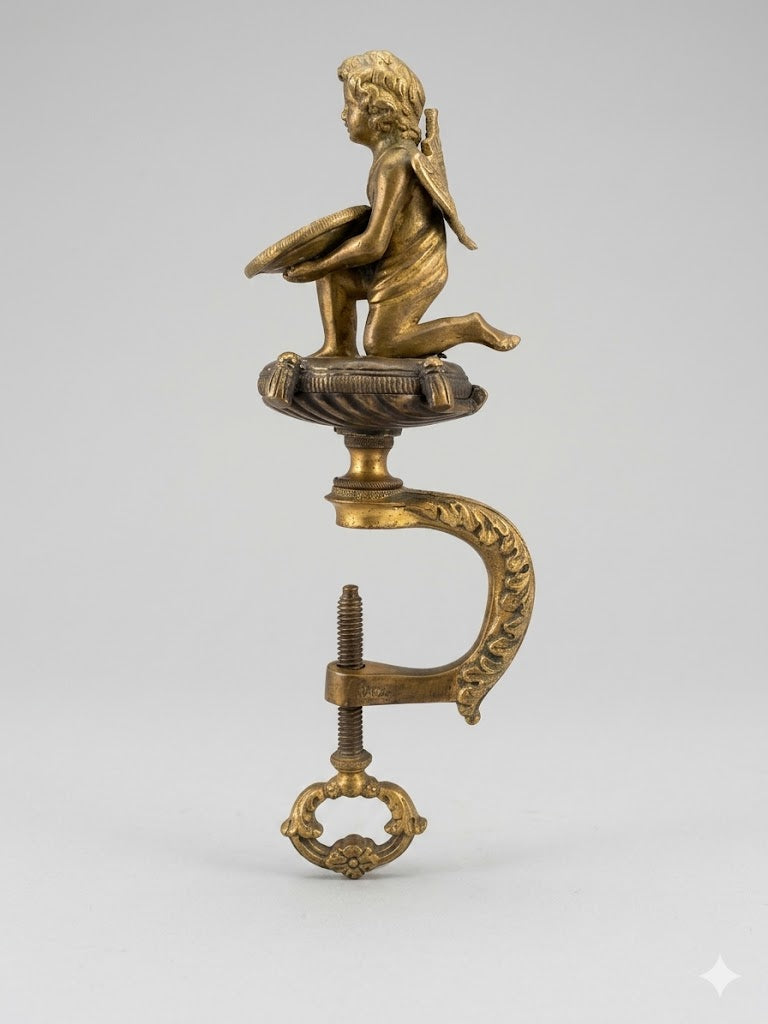 Bronze-Nadelkissen mit Tischklammer – Historismus um 1880