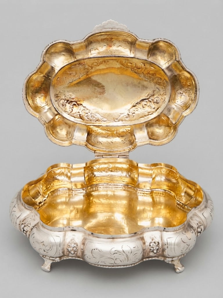 Prächtige italienische 800er Silber-Schatulle mit Achat-Besatz und Innenvergoldung