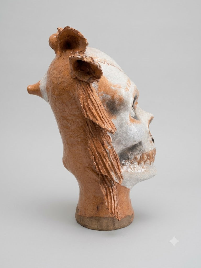 Großer Memento-Mori-Totenkopf aus Terrakotta (Suedtirol, 1960)