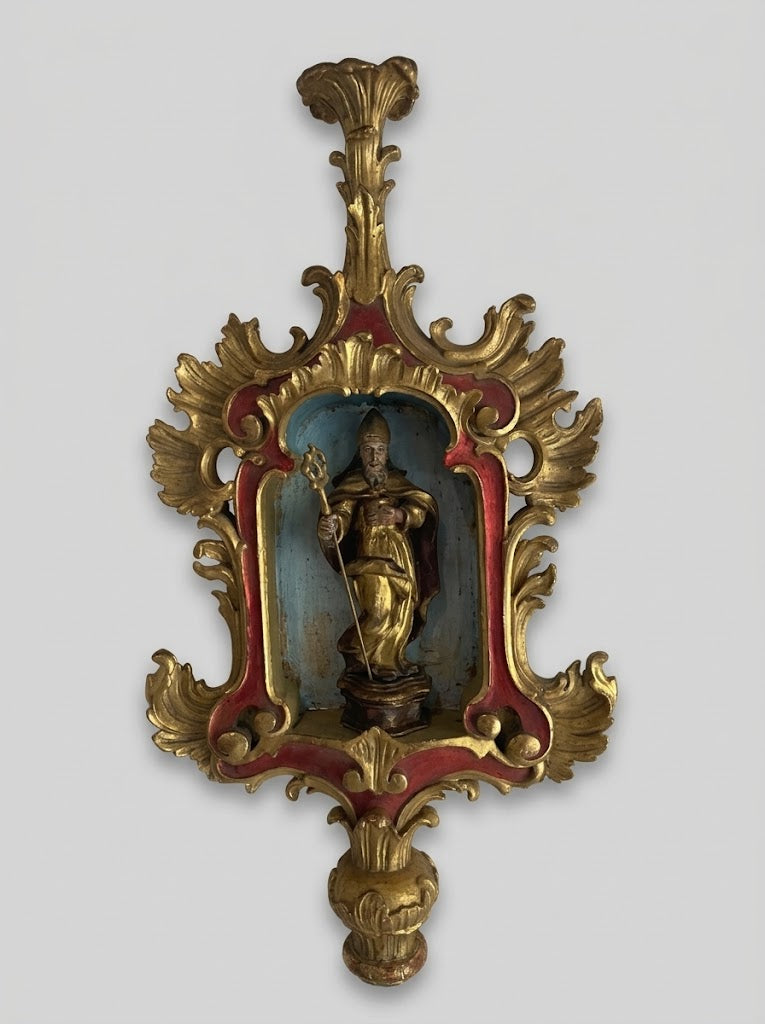 Prunkvolles Oberteil einer barocken Prozessionsstange mit Heiligem Damian um 1800