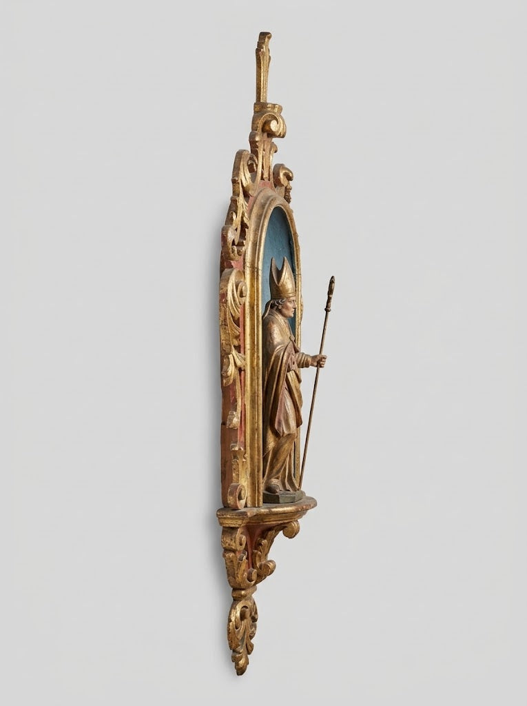 Prunkvolles Oberteil einer barocken Prozessionsstange mit Heiligem Damian um 1800
