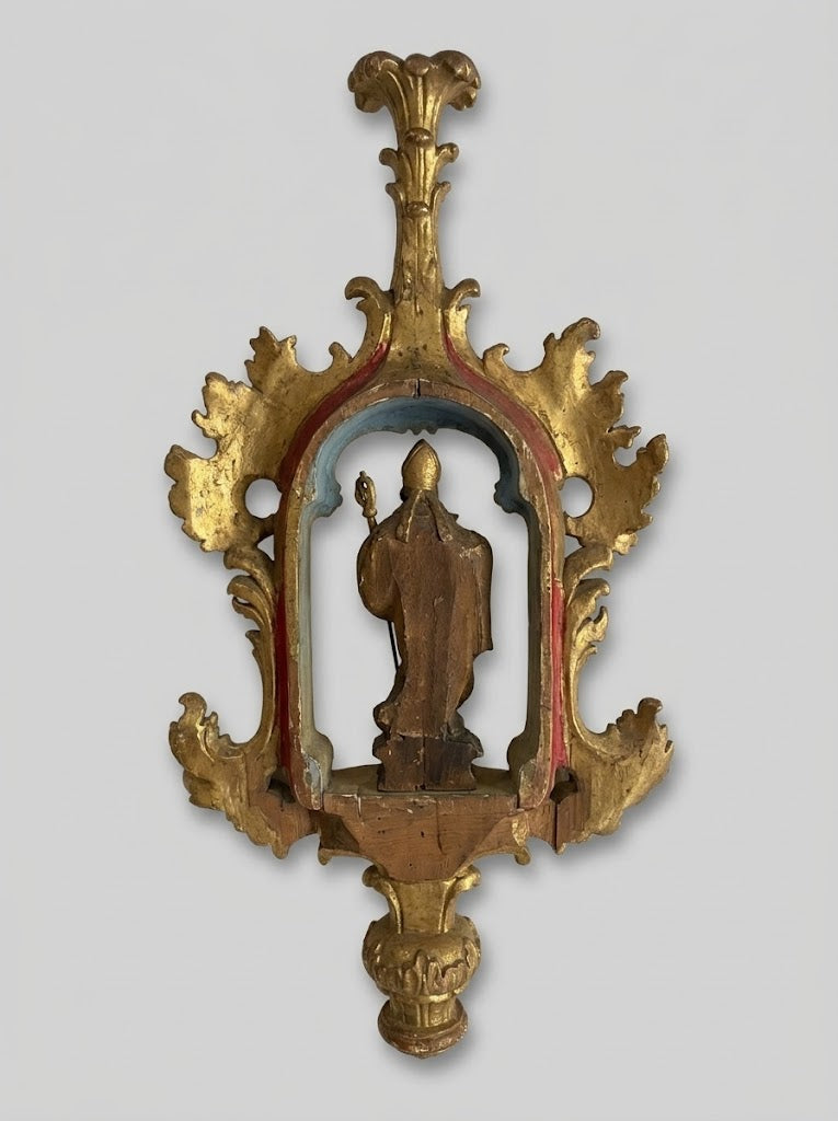 Prunkvolles Oberteil einer barocken Prozessionsstange mit Heiligem Damian um 1800