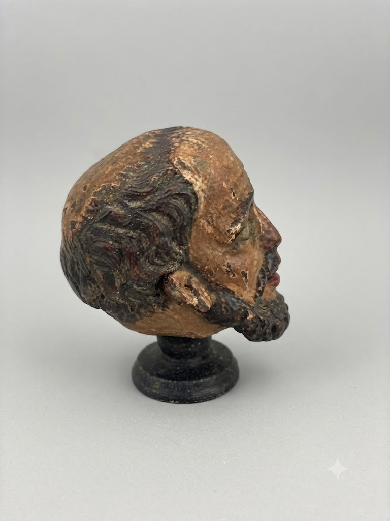 Memento Mori: Handgeschnitzter Miniatur-Halbkopf „Leben und Tod“ (ca. 1800)
