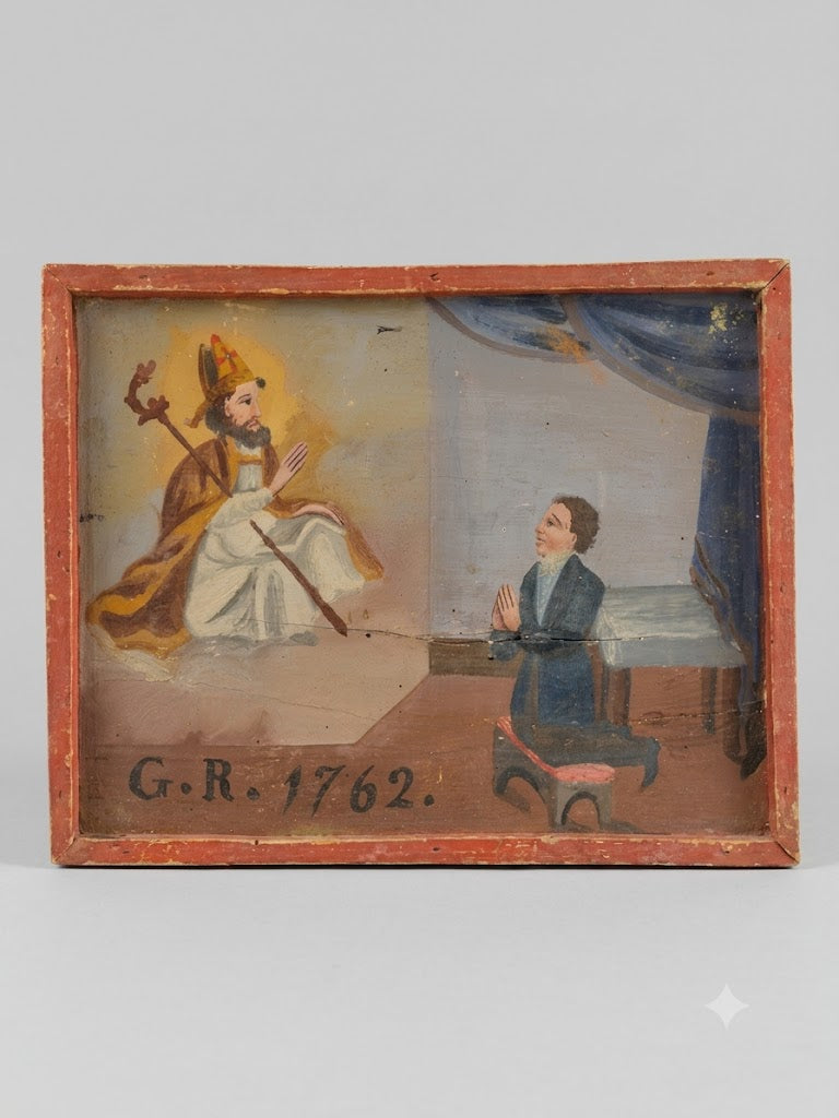 Barockes Votivbild „Heiliger Petrus“ – Handgemalt und gefasst, exakt datiert 1762