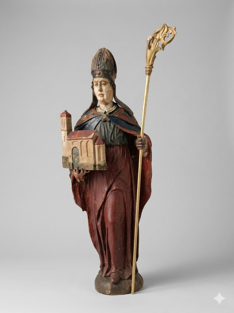 Bedeutende Spaetgotik-Skulptur: Heiliger Wolfgang – Holz geschnitzt &amp; gefasst, um 1550