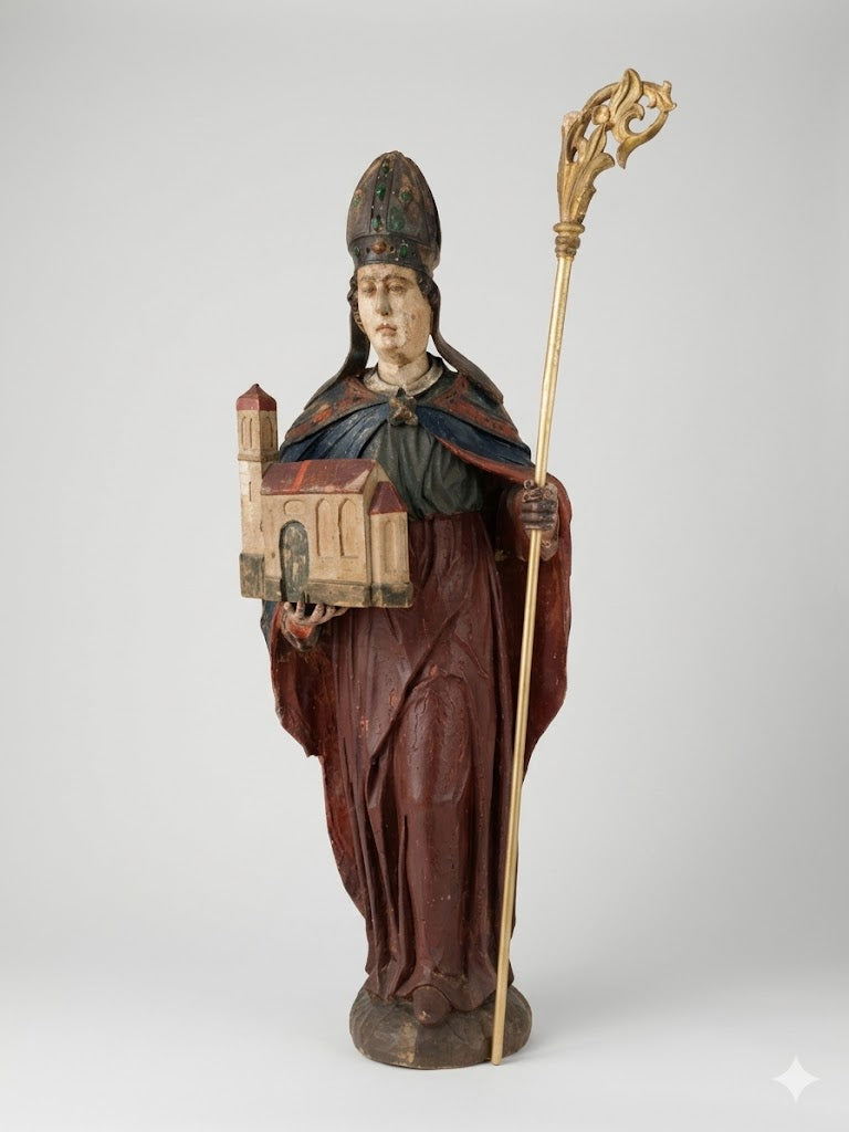 Bedeutende Spaetgotik-Skulptur: Heiliger Wolfgang – Holz geschnitzt &amp; gefasst, um 1550