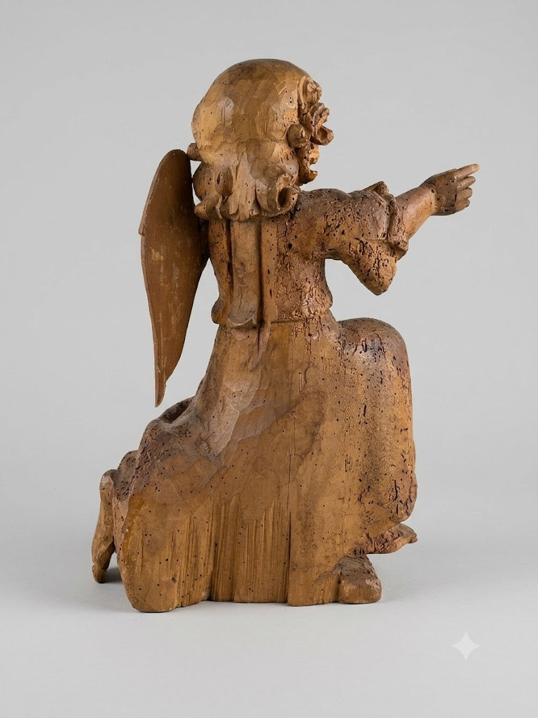 Bedeutender barocker Engel – Kniende Engelsfigur aus Lindenholz (um 1700)