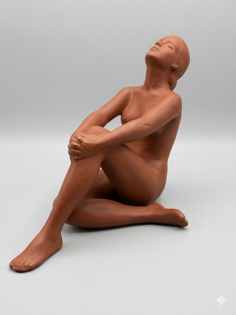Seltene Goldscheider Terrakotta-Skulptur – Sitzender Frauenakt (Modell 8732)