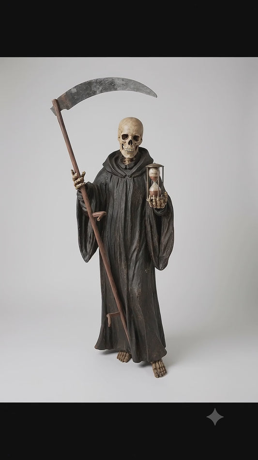 Museales Memento Mori: Gevatter Tod mit Sense sowie Sanduhr – Suedtirol um 1800