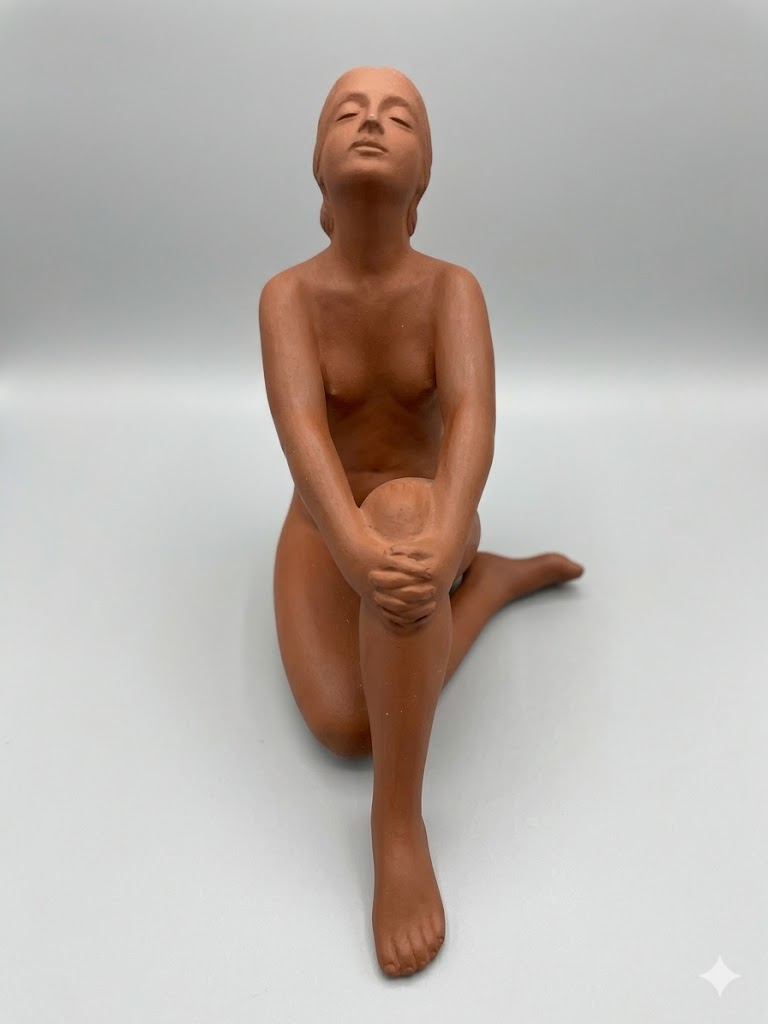 Seltene Goldscheider Terrakotta-Skulptur – Sitzender Frauenakt (Modell 8732)